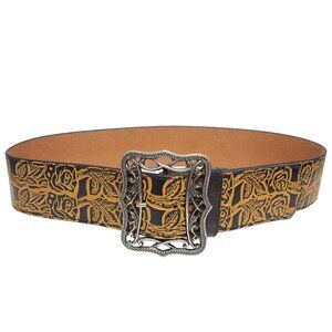 Western Wide Width Rose Embossing Leather Belt